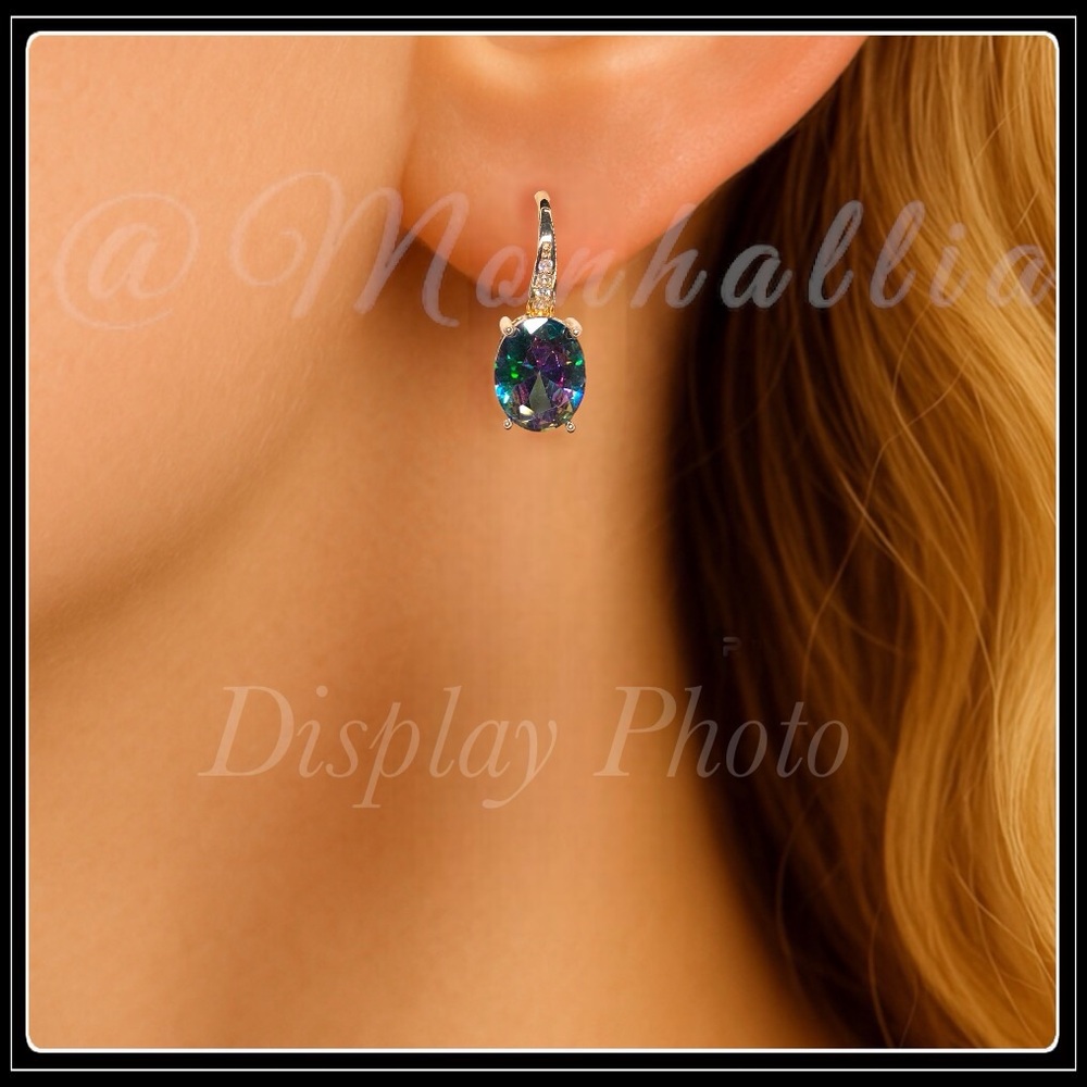 NEW 14K GOLD COLORFUL MYSTIC TOPAZ HOOK LOOP EARRINGS - Picture 4 of 4